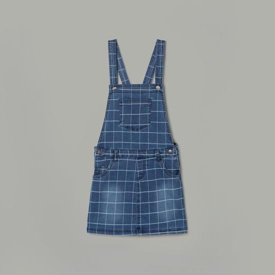 fame forever girls stonewashed checked dungaree dress