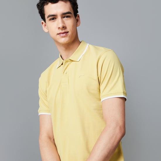 fame forever men solid polo t-shirt with contrast tipping