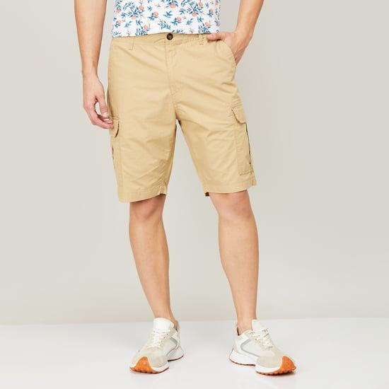 fame forever men solid shorts with cargo pockets