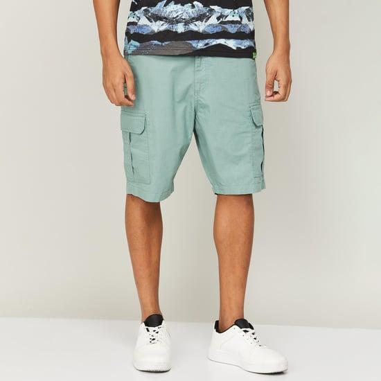 fame forever men solid shorts with cargo pockets