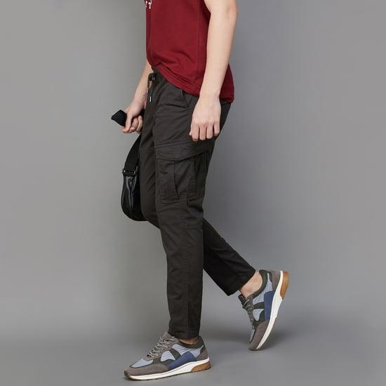 fame forever men solid slim tapered cargo trousers