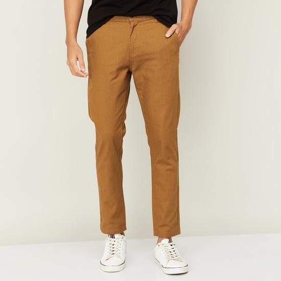 fame forever men solid slim tapered casual trousers