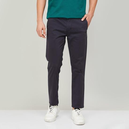 fame forever men solid slim tapered fit trousers