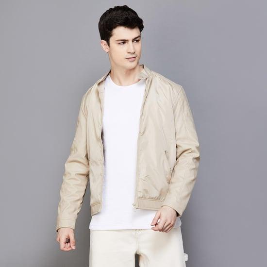 fame forever men solid zipped casual jacket