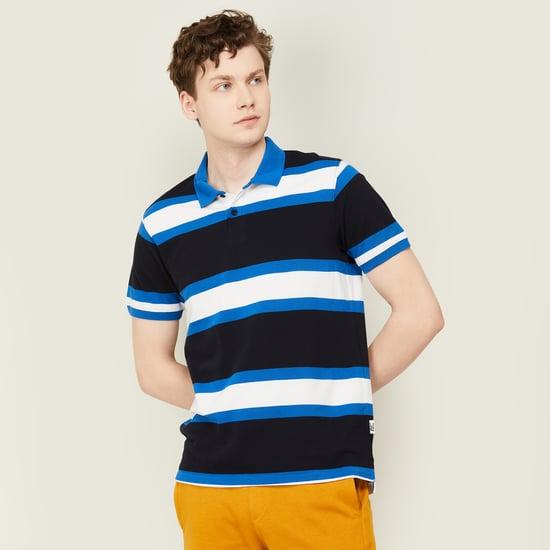fame forever men striped half sleeves regular fit polo t-shirt