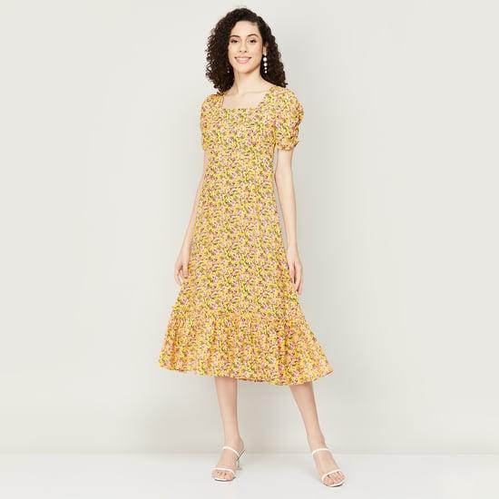 fame forever women floral printed square neck a-line dress
