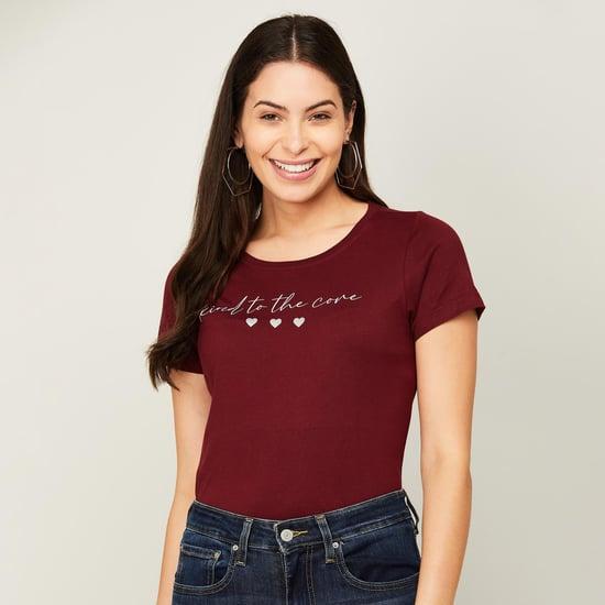 fame forever women printed round neck t-shirt