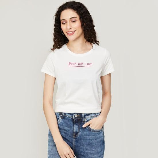 fame forever women printed round neck t-shirt
