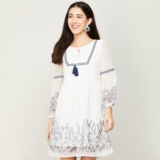 fame forever women printed three-quarter sleeves a-line dress