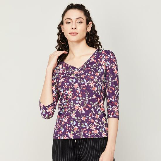 fame forever women printed three-quarter sleeves casual top