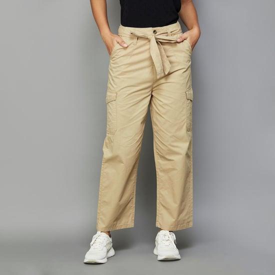 fame forever women solid belted cargo trousers