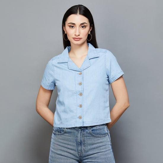 fame forever women solid collared casual top