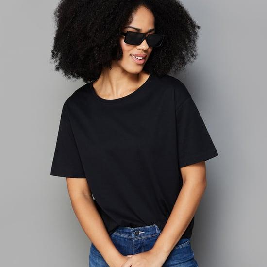 fame forever women solid crop t-shirt