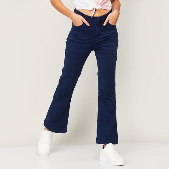 fame forever women solid flared jeans