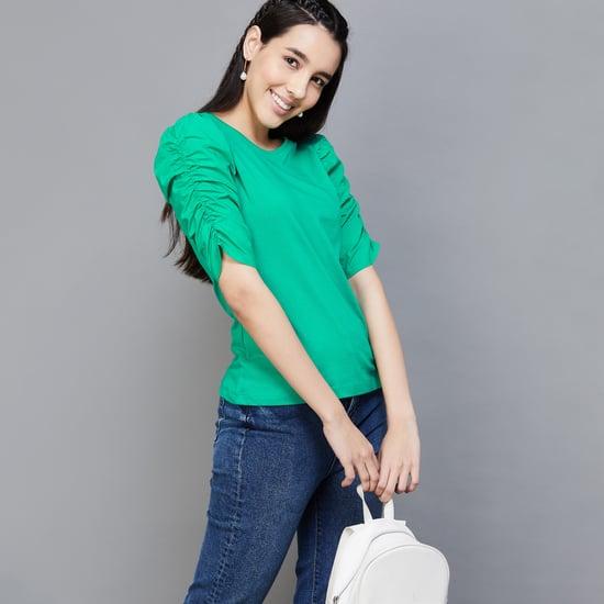 fame forever women solid puff sleeve top