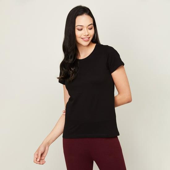fame forever women solid round neck t-shirt
