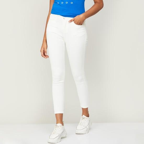 fame forever women solid skinny fit crop jeans