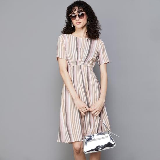 fame forever women striped fit & flare dress