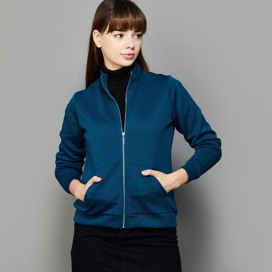 fame forever women textured high-neck jacket