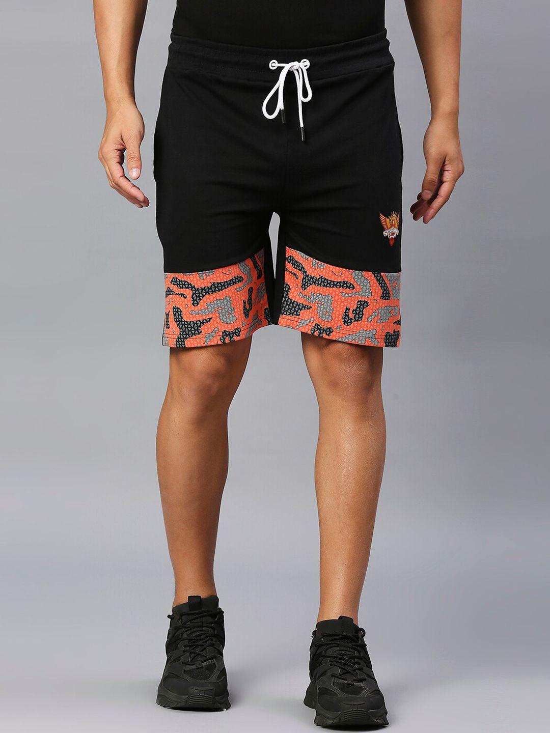 fancode men mid-rise sunrisers hyderabad logo printed sports shorts