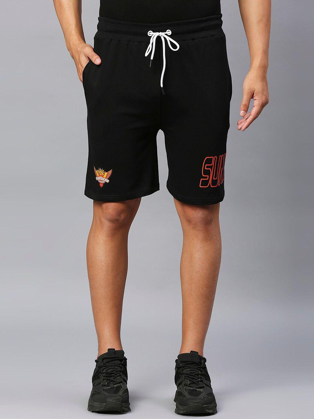 fancode men mid-rise sunrisers hyderabad logo printed sports shorts