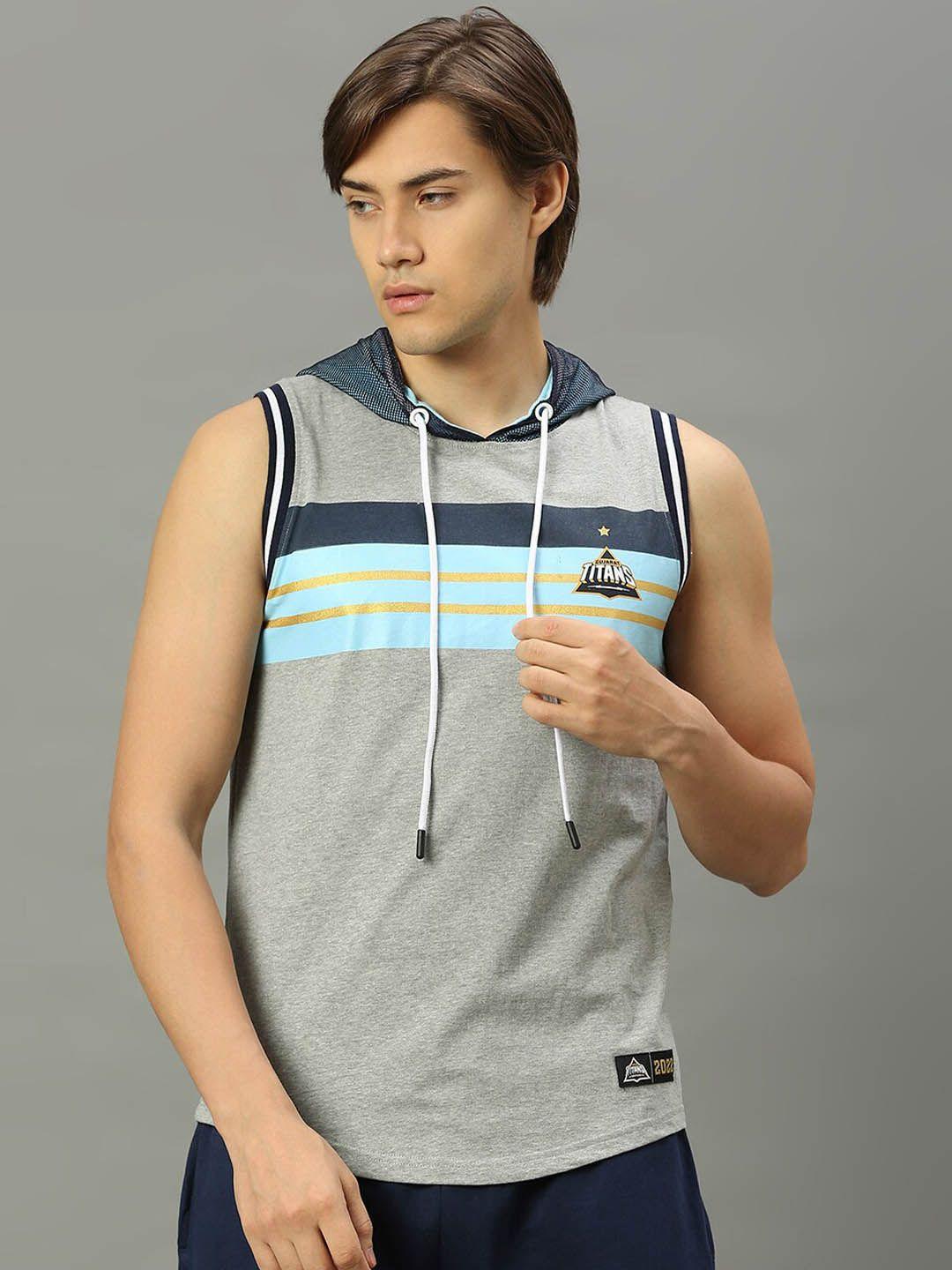 fancode striped hooded sleeveless basic innerwear vests