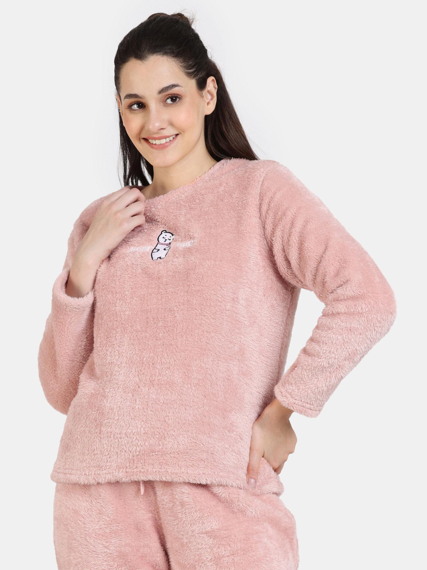 fancy fur knit poly sweatshirt - dusty pink