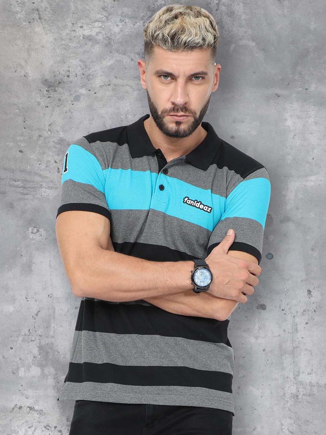 fanideaz striped polo collar pure cotton t-shirt