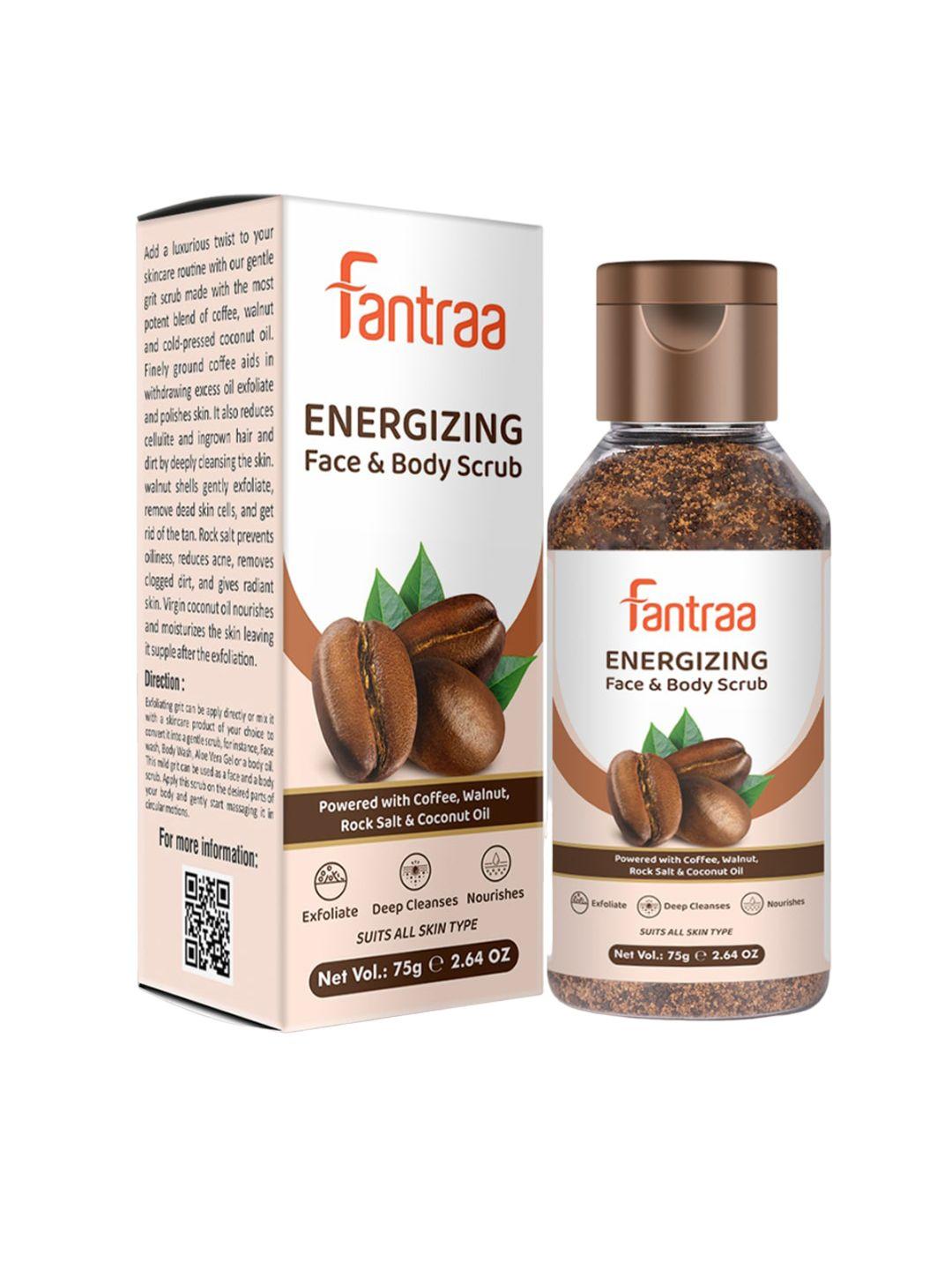 fantraa energizing coffee face & body scrub for tan removal & deep cleanses skin - 75g