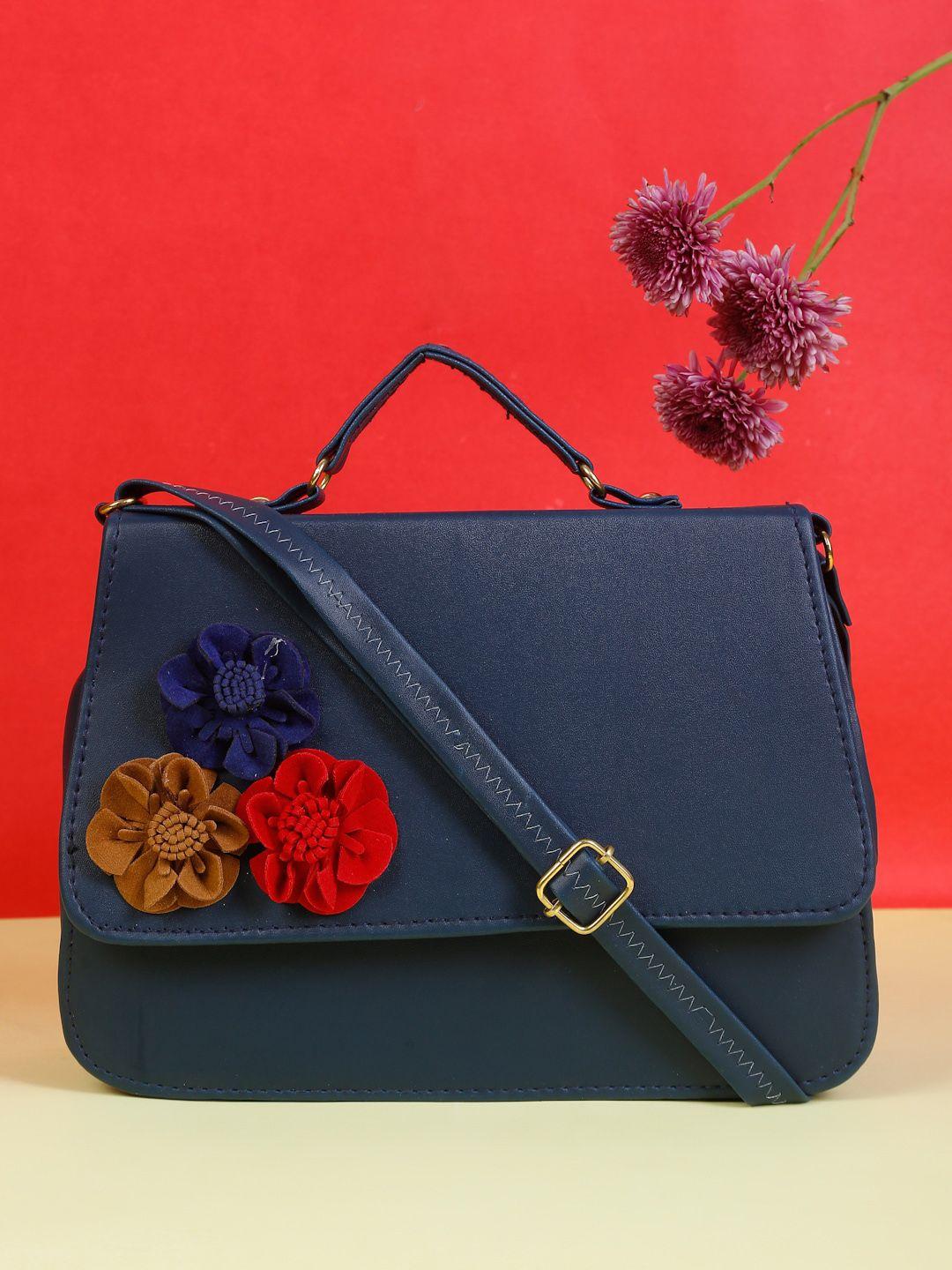 fargo blue structured satchel with applique