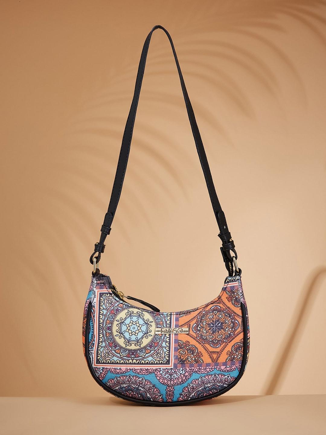fargo multicoloured ethnic motifs printed structured hobo bag