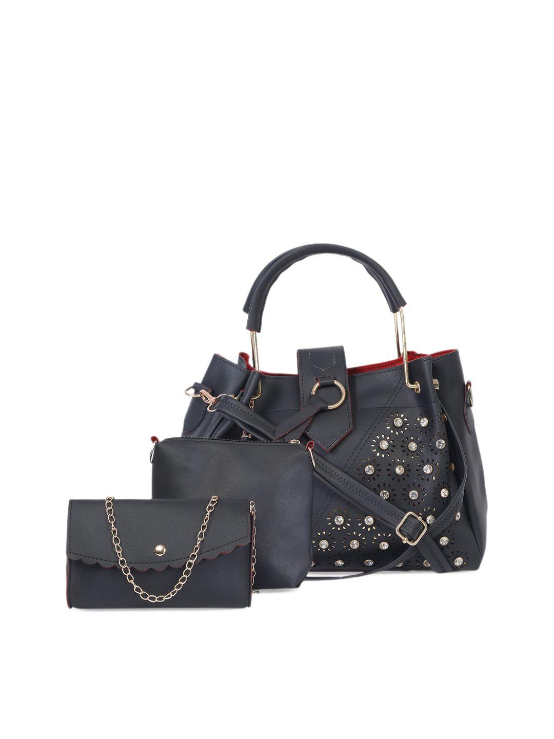 fargo set of 3 embellished leather structured shoulder bag