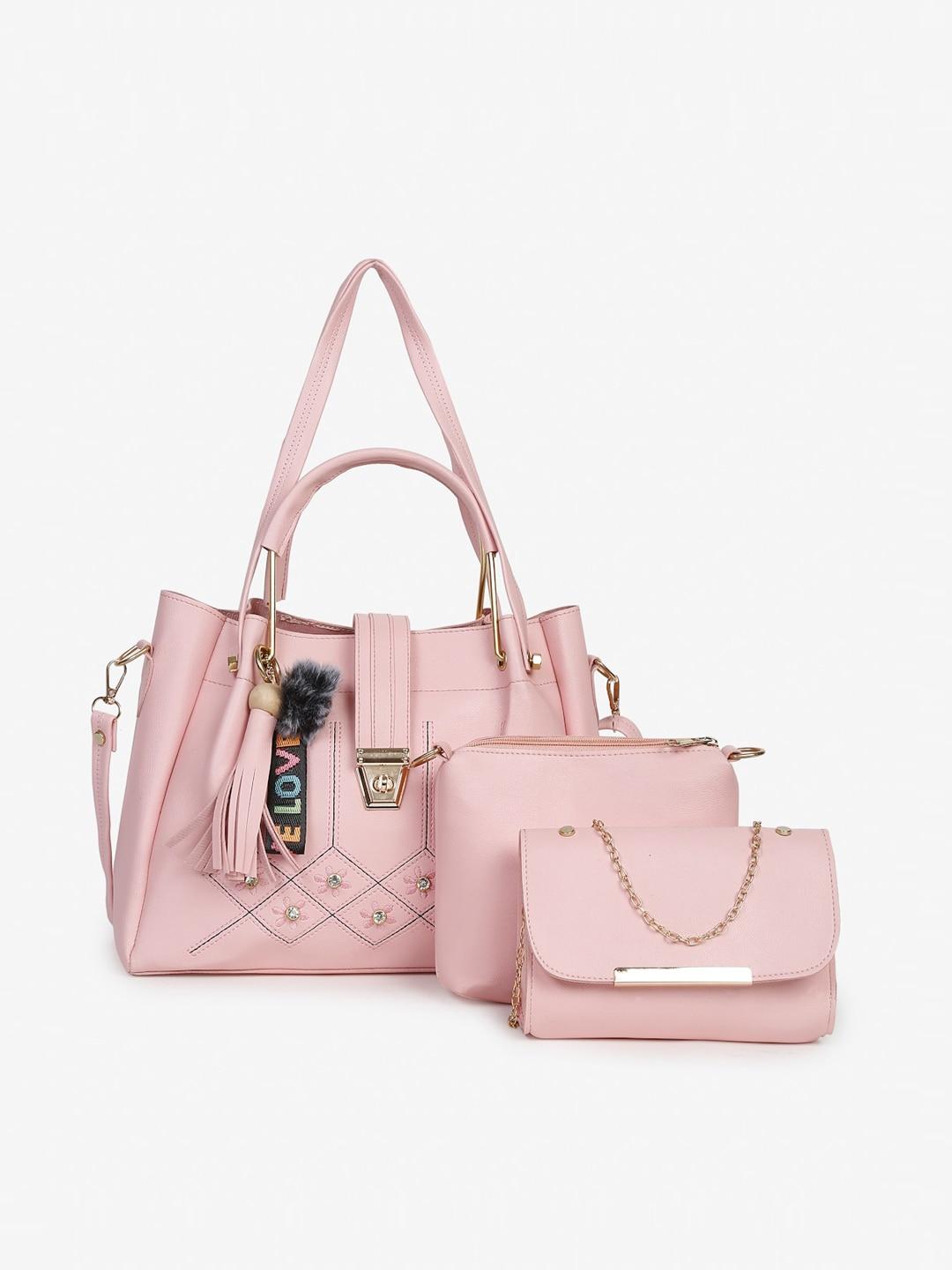 fargo set of 3 pink structured handheld bag