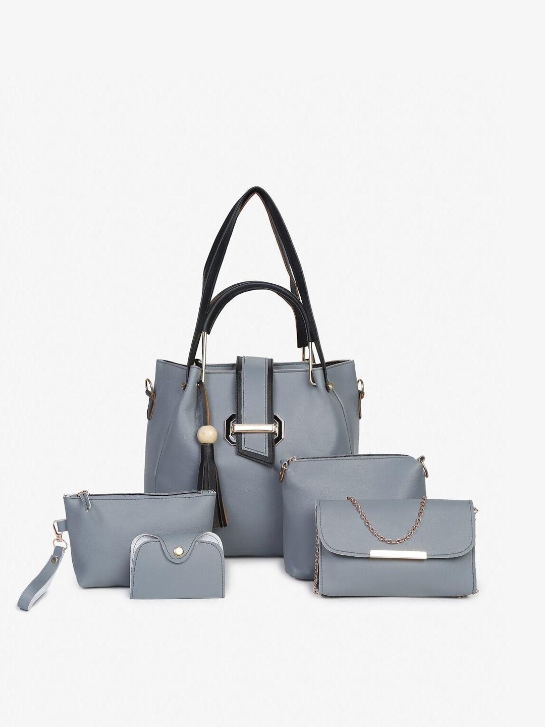 fargo grey pu structured handheld bag with tasselled