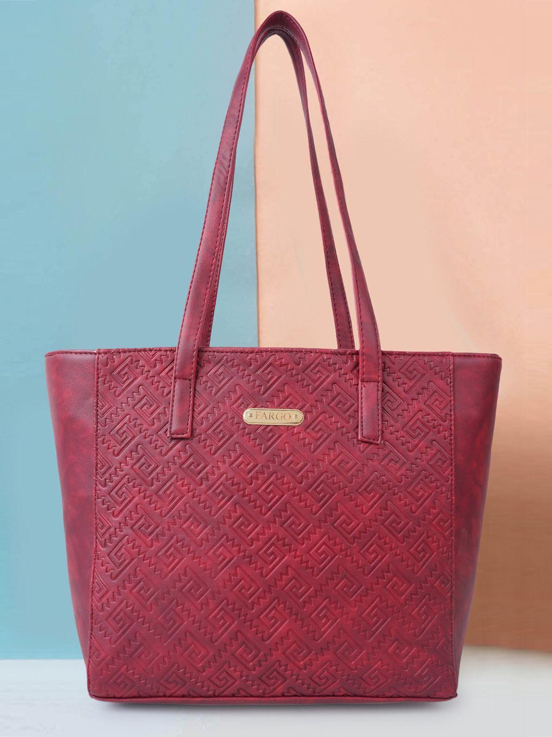 fargo maroon textured oversized shopper handheld bag with cut work