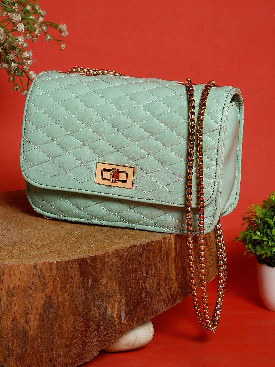 fargo women green textured structured sling bag with quilted