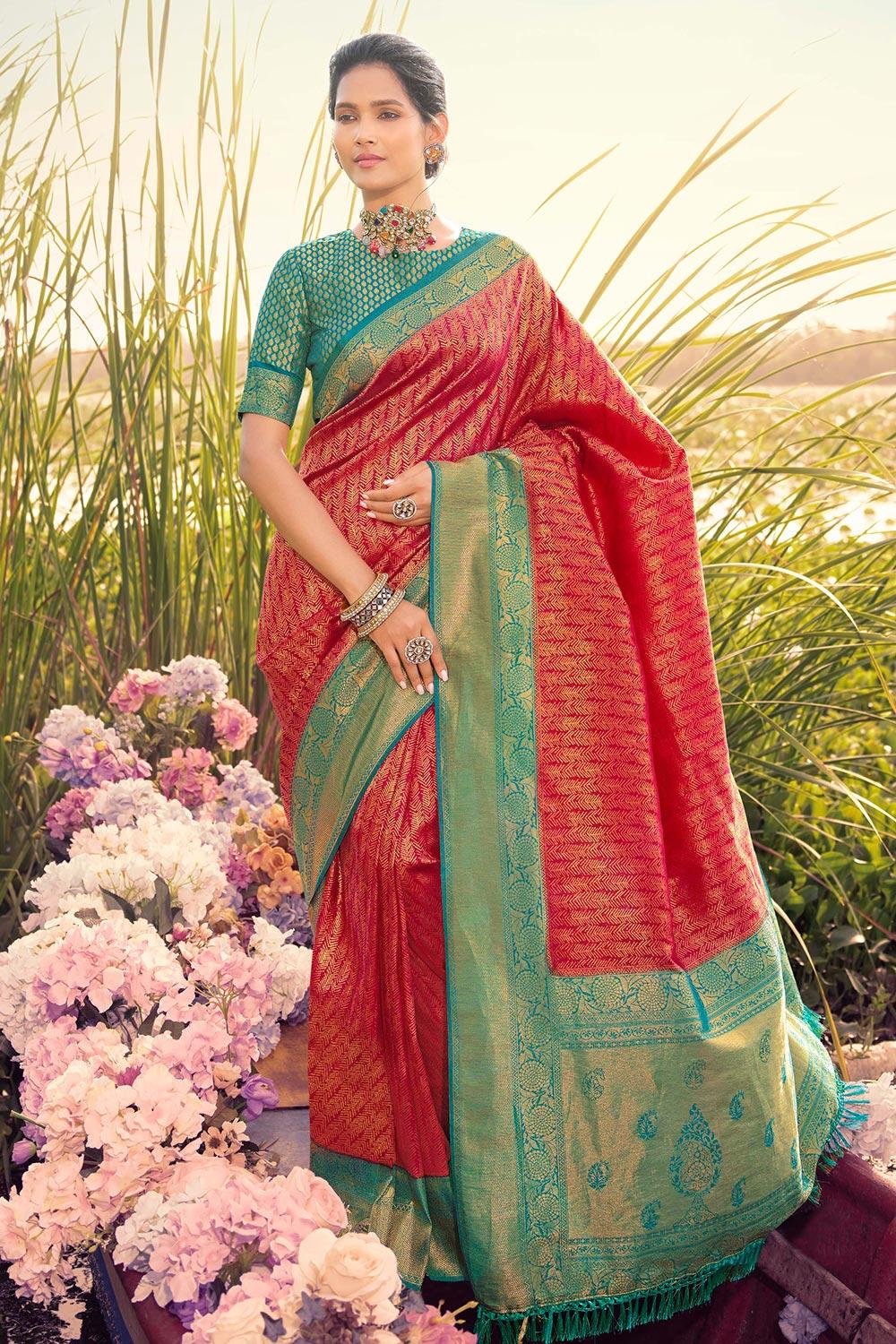 fascinating crail pink kanjivaram silk saree with blouse