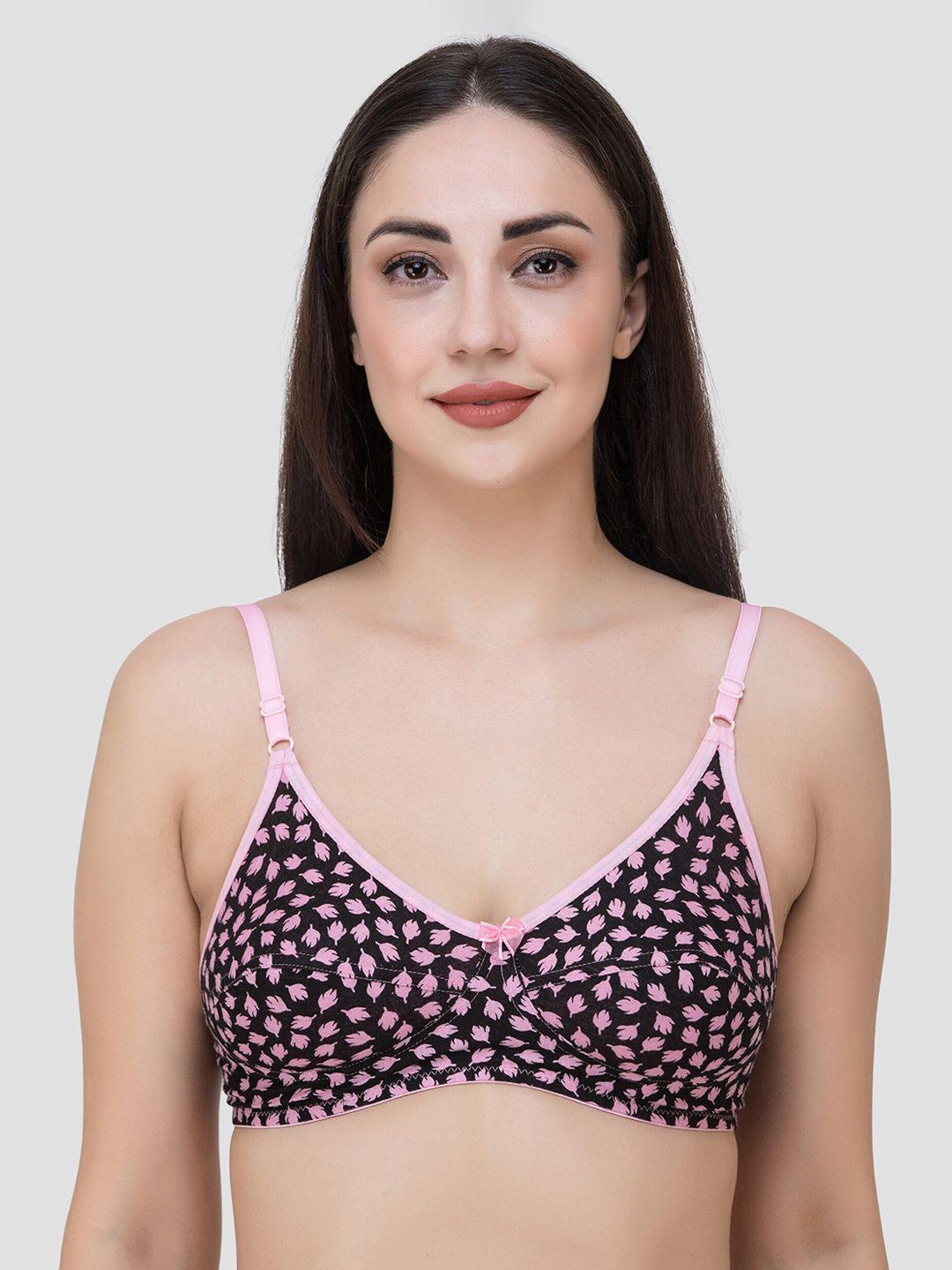 fasense black & pink printed non-wired non-padded everyday bra bv005b