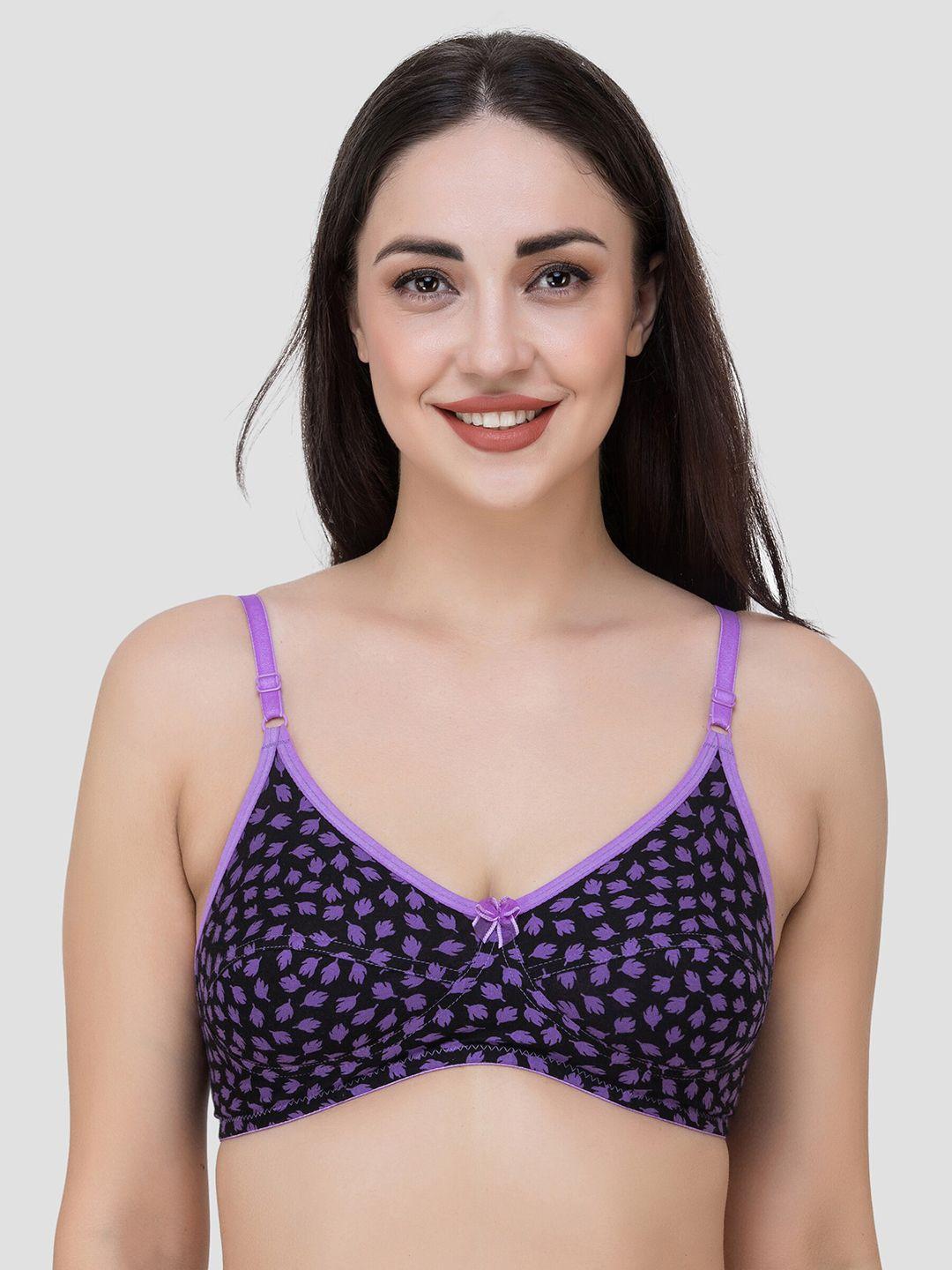 fasense black & purple printed non-padded non-wired everyday bra bv005a