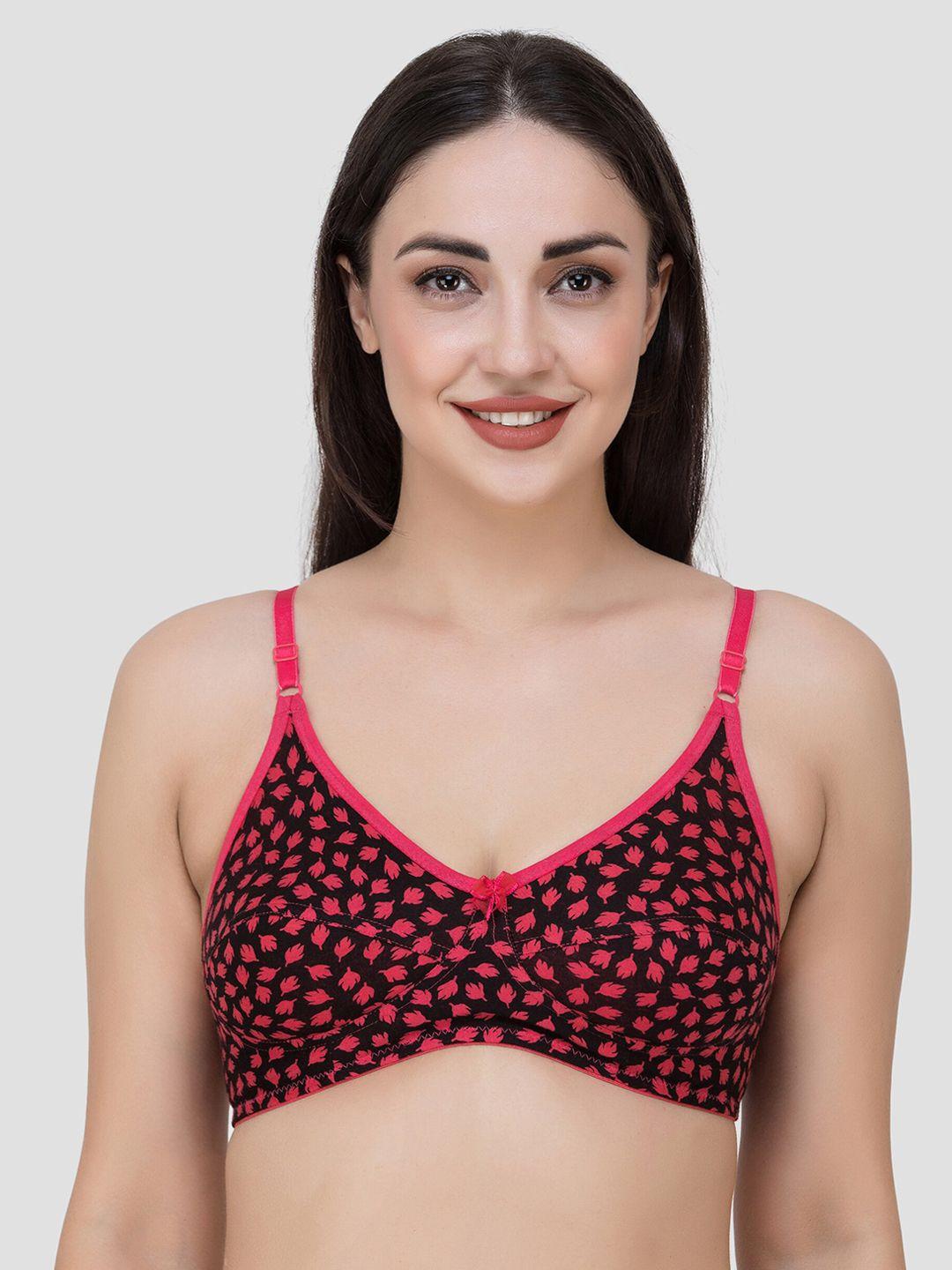 fasense black & red printed non-padded non-wired everyday bra bv005d