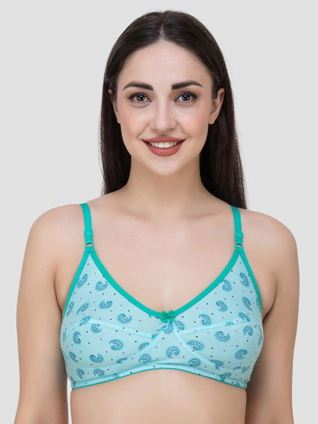 fasense blue & green printed non-padded non-wired everyday bra bv006c