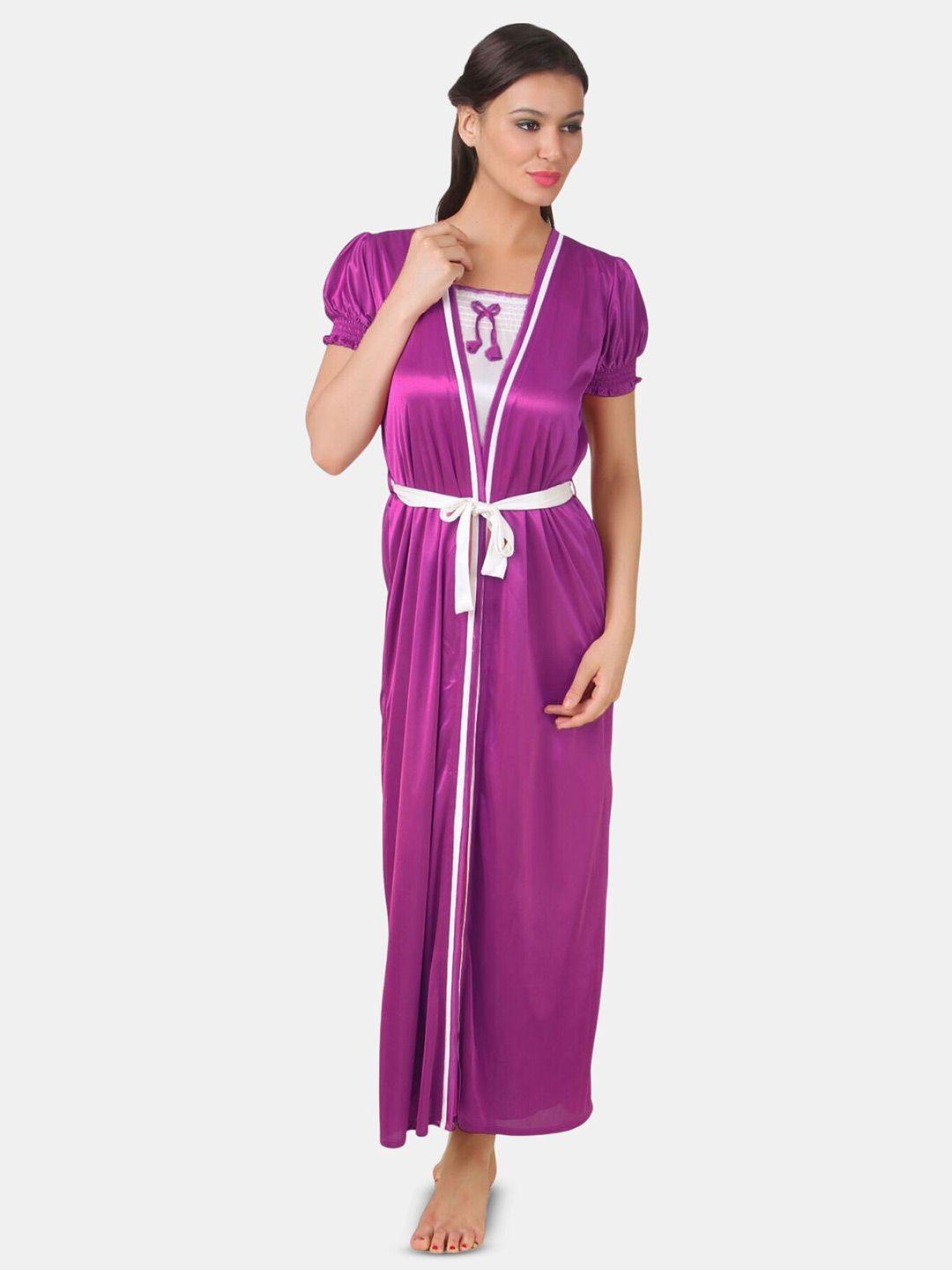 fasense colourblocked shoulder straps wrap nightdress with robe