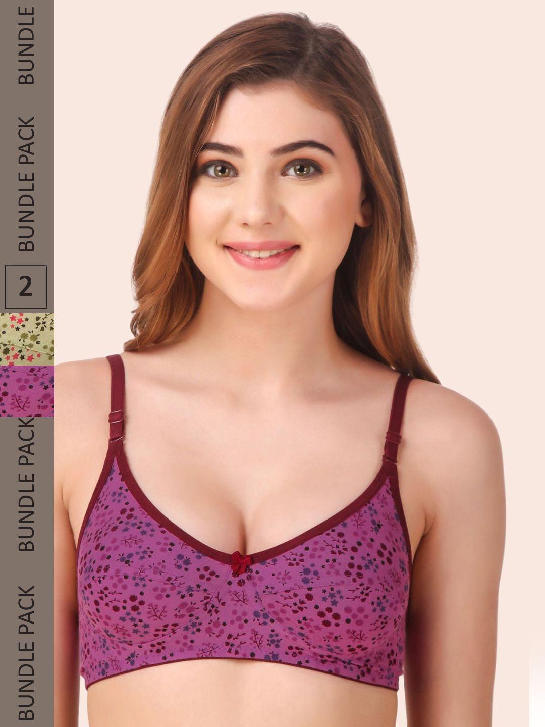 fasense pack of 2 floral printed cotton non padded bra