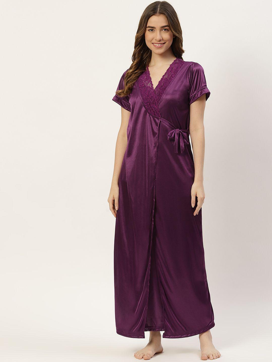 fasense purple satin maxi nightdress with robe
