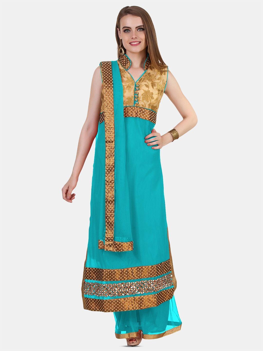 fasense women blue kurta with churidar & with dupatta