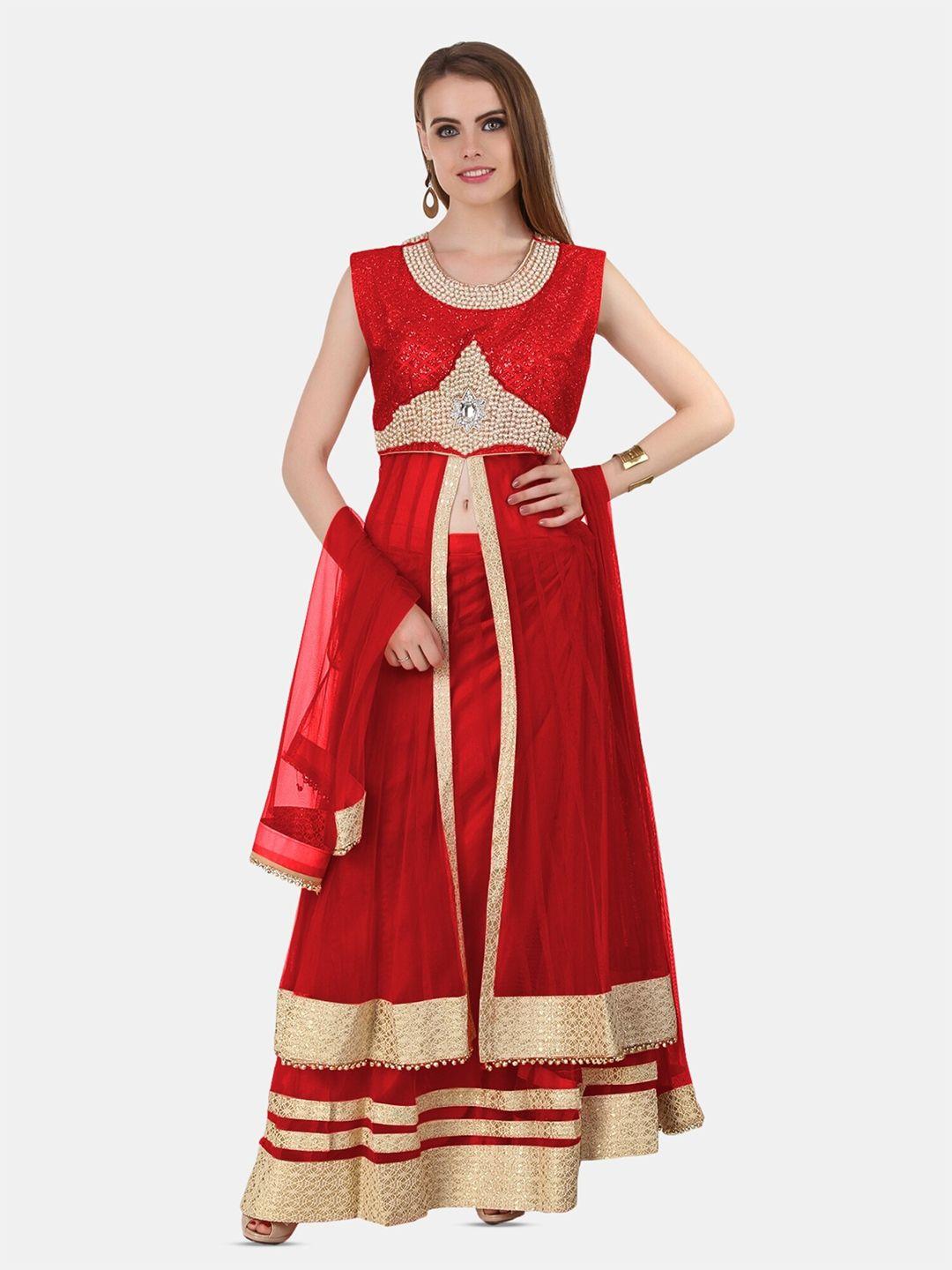 fasense women maroon kurta with skirt & with dupatta