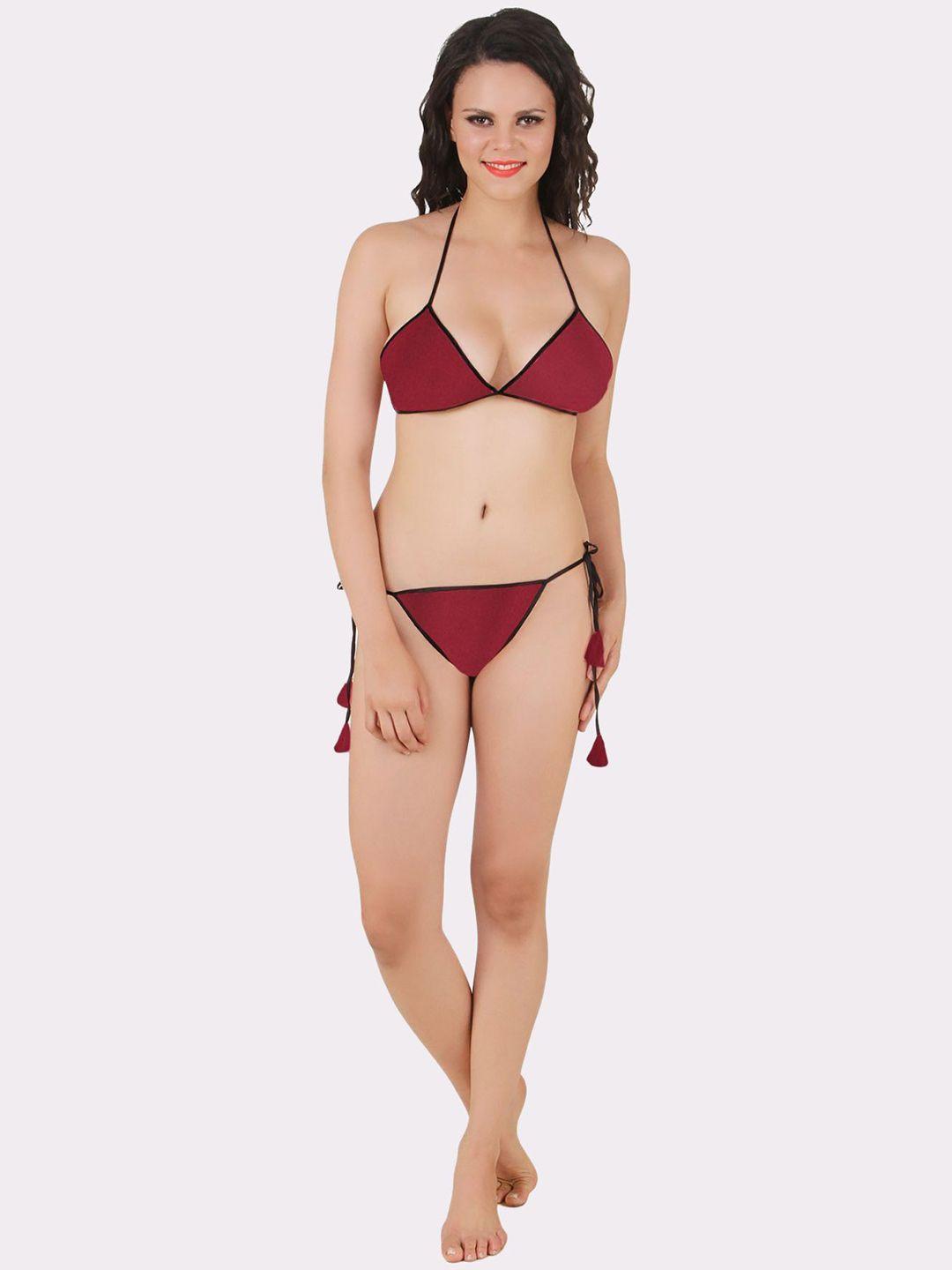 fasense women maroon solid lingerie set