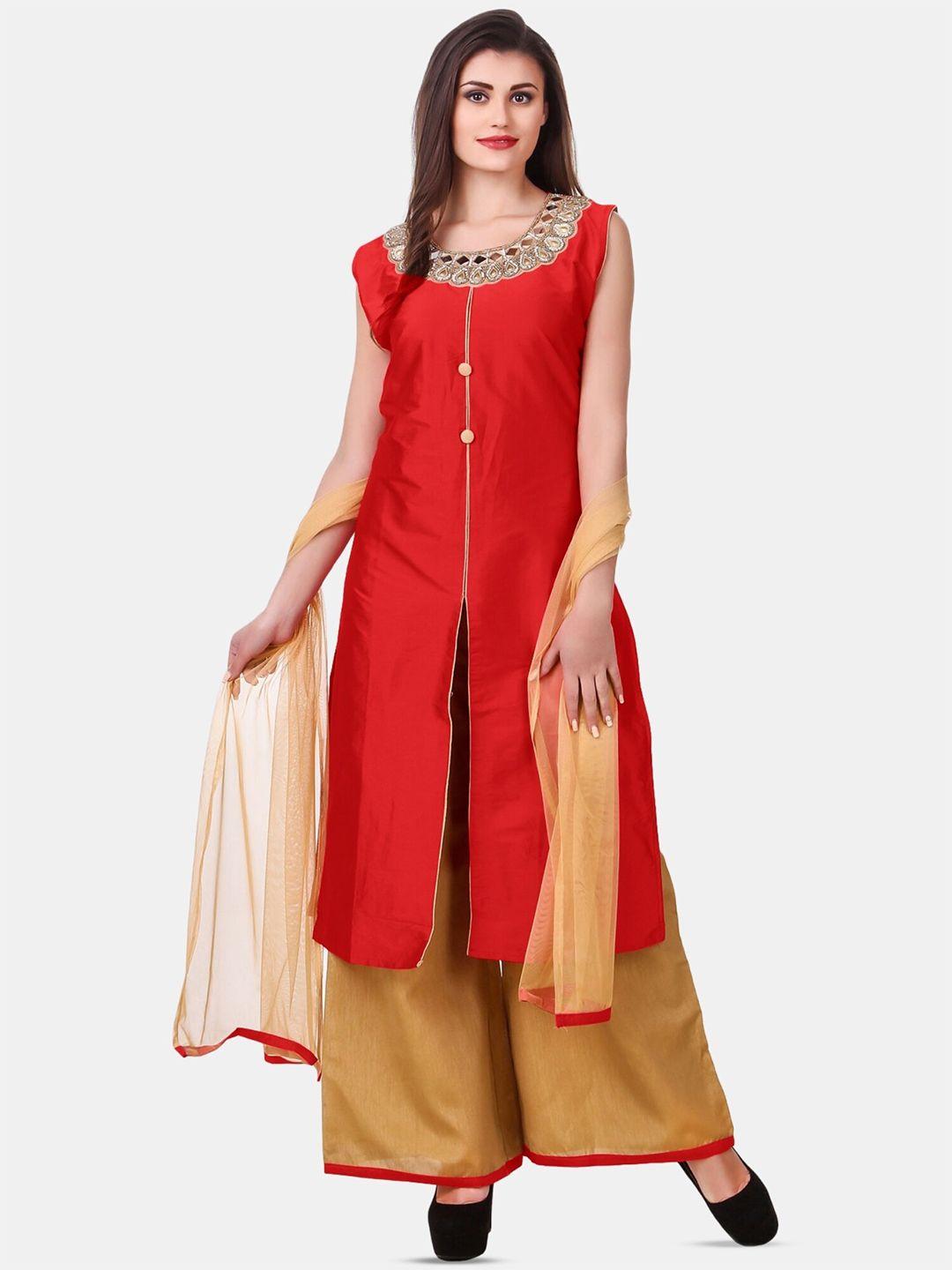 fasense women orange kurta with churidar & with dupatta