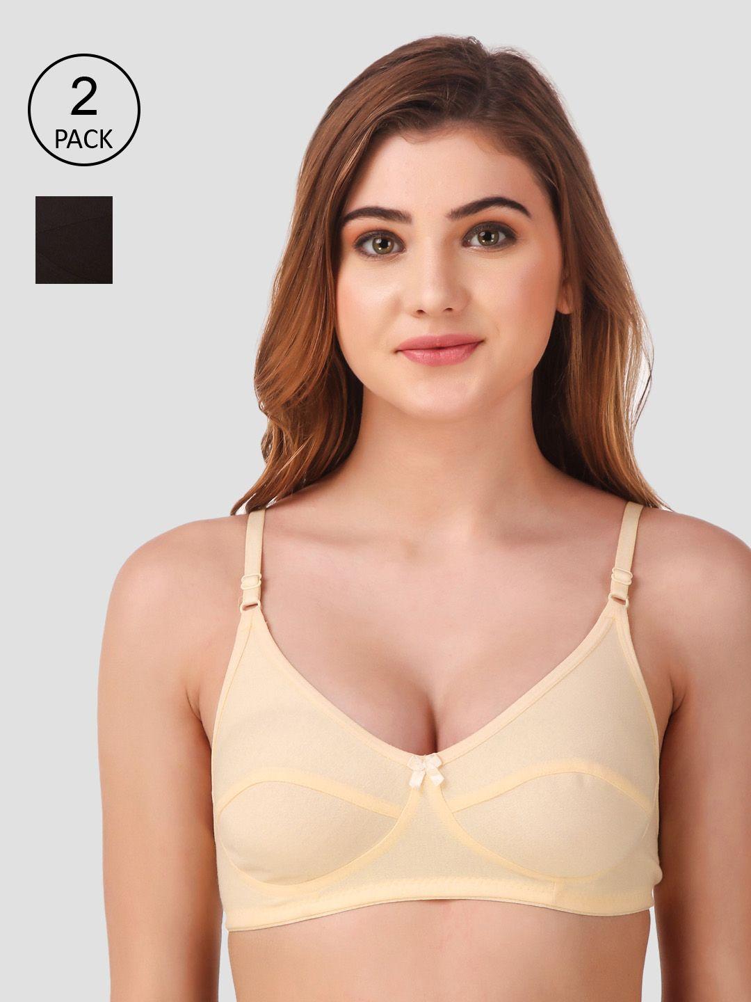 fasense women pack of 2 solid non padded non-wired all day comfort everyday bra bvcom0