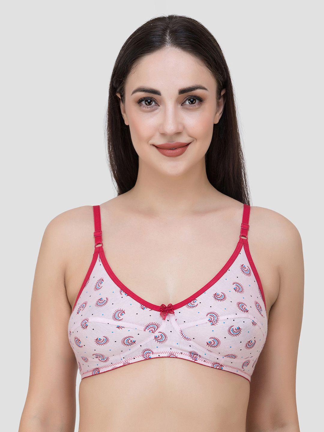 fasense women pink & blue printed non-padded non-wired everyday bra bv006a